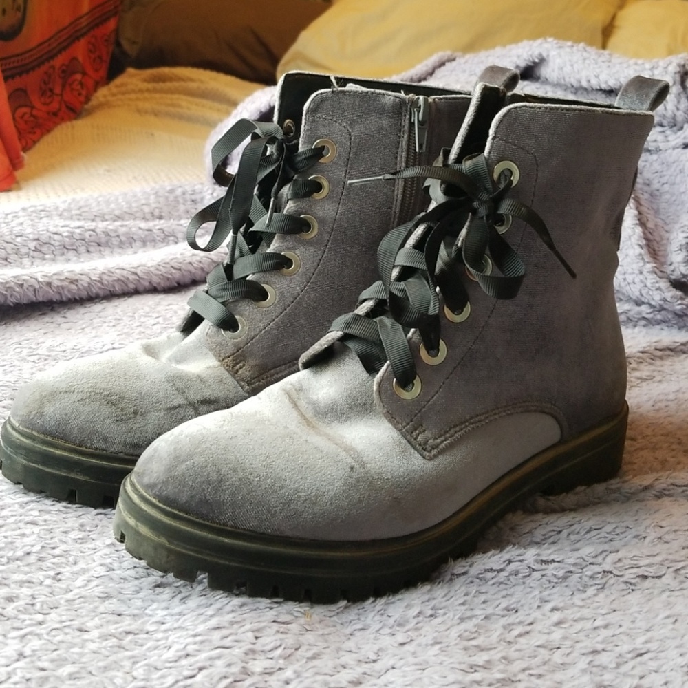 Gray Blue Velvet Combat Booties!